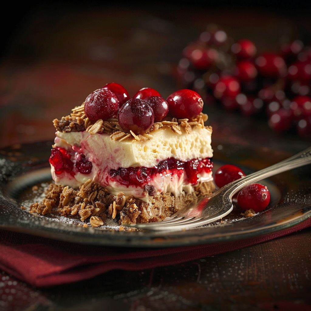 A variety of cranberry desserts arranged on a wooden table, showcasing vibrant colors and textures.
