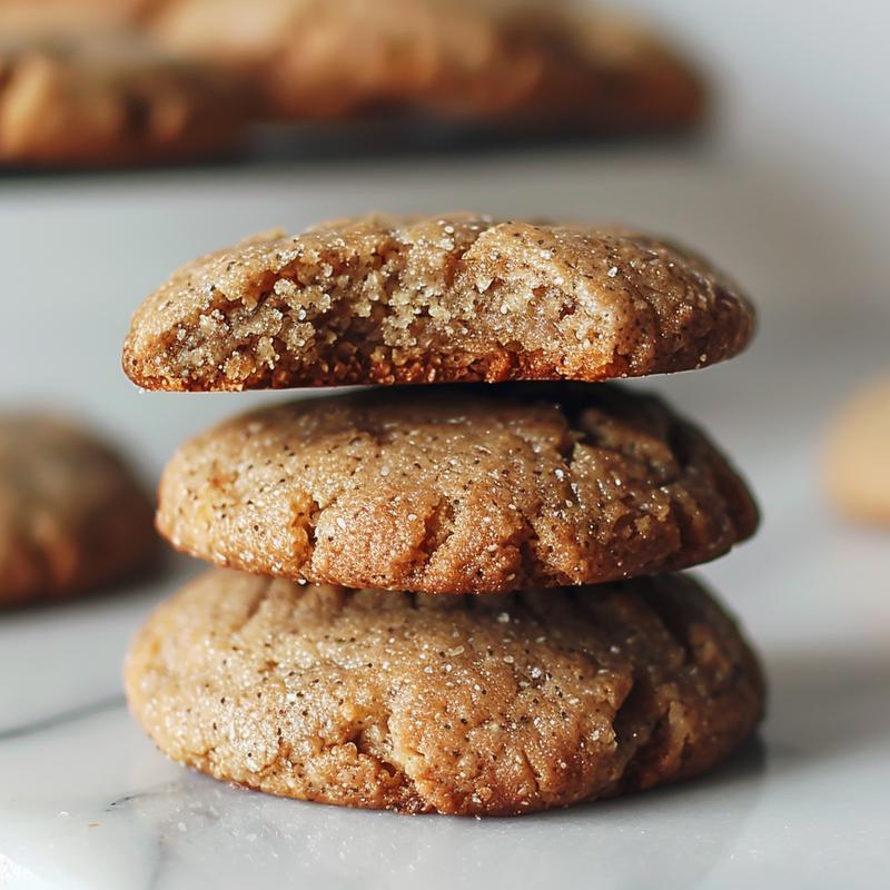 A stack of three sugar-free banana cookies on a white marble surface, showcasing their texture.