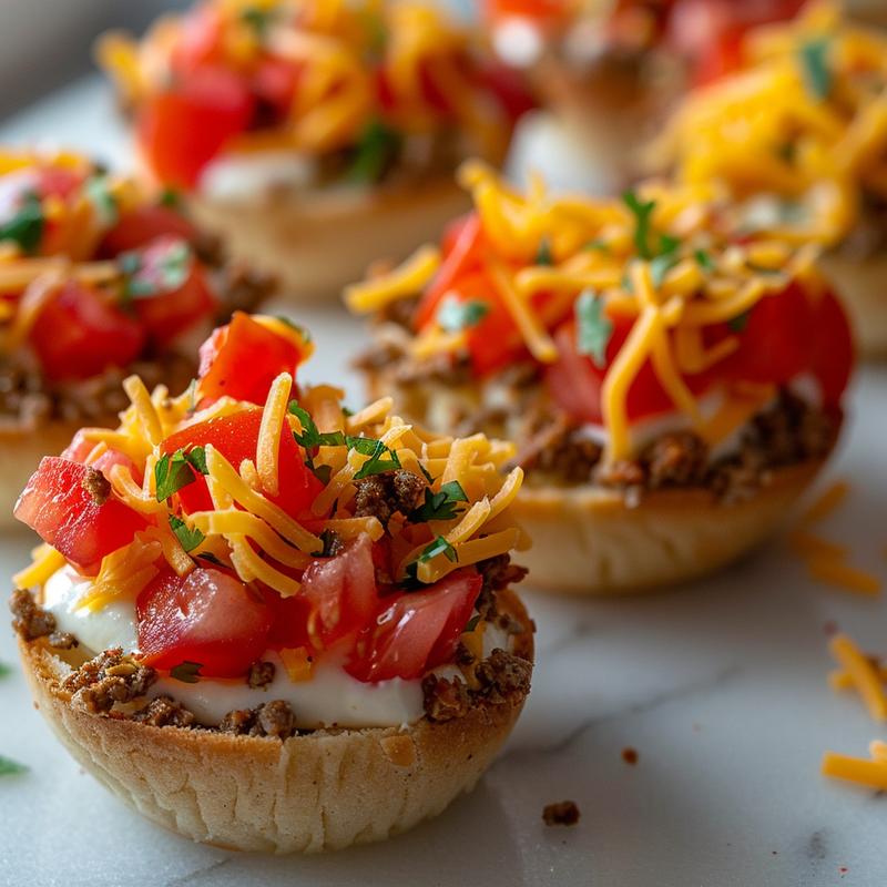Close-up of taco ranch bites with visible ingredients on marble.