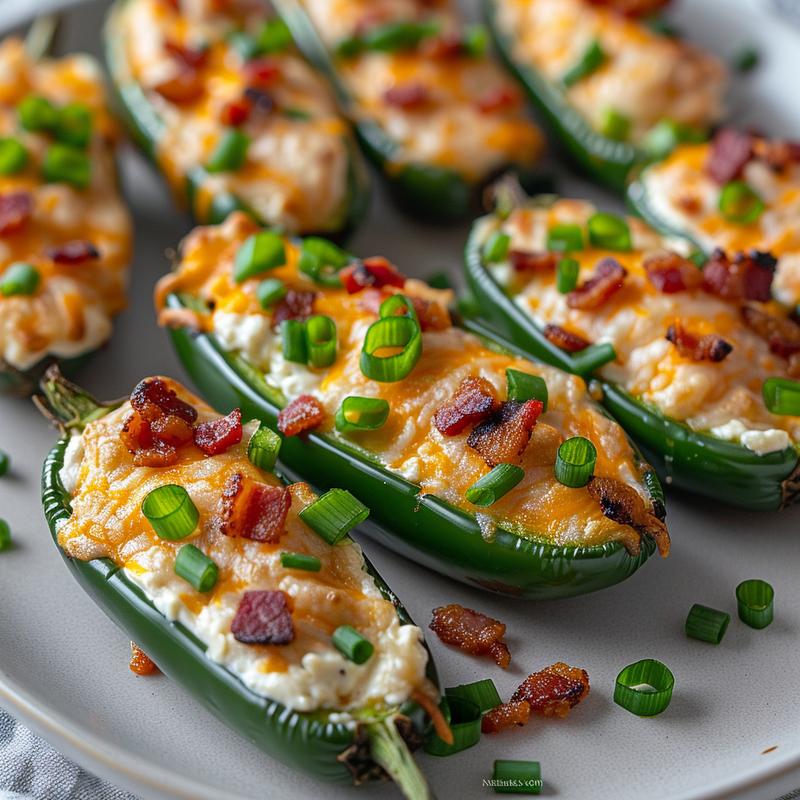 Close-up of bacon-wrapped jalapeno poppers on a light gray plate.