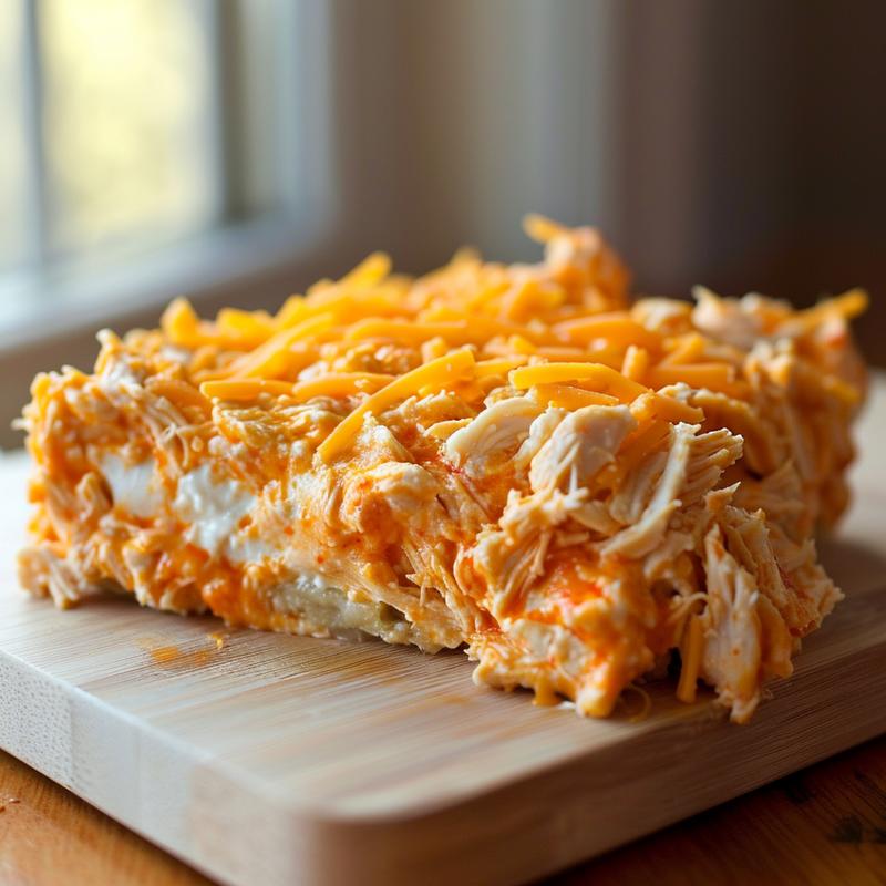 Close-up of creamy buffalo chicken dip.