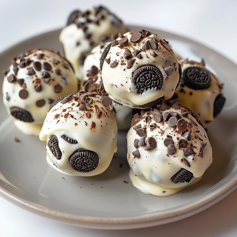 Close-up of Oreo football truffles on a light grey plate.