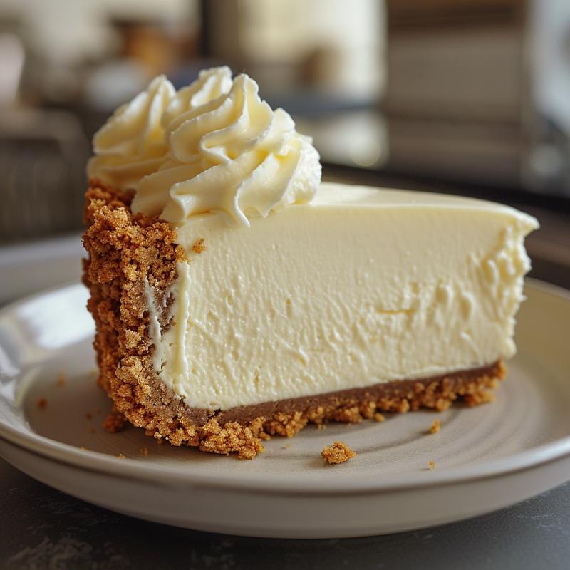Close-up of a single gluten-free no-bake cheesecake cup slice on a light grey plate.