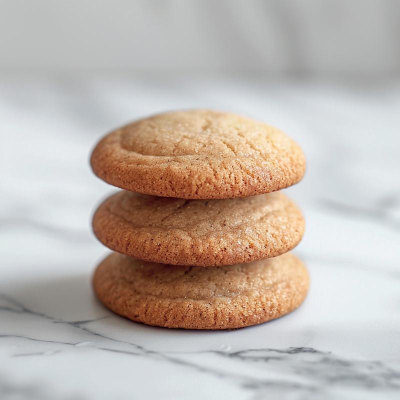 Close-up of three stacked sourdough banana cookies on a white marble surface.