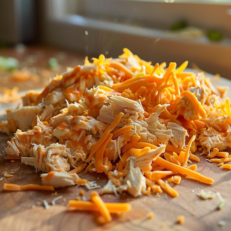 Close-up of creamy buffalo chicken dip.