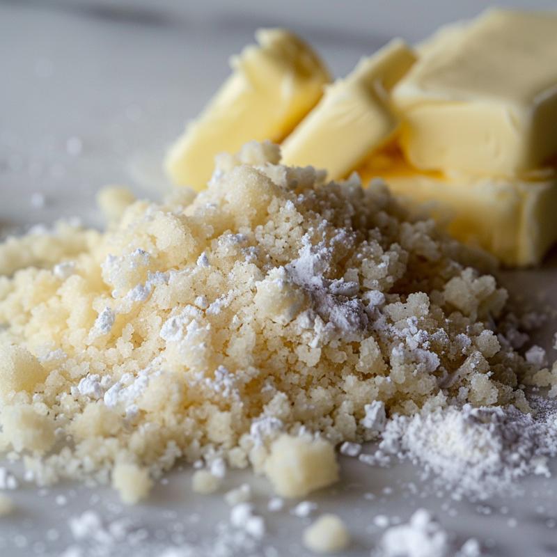 Close-up of golden-brown baked good on white marble.
