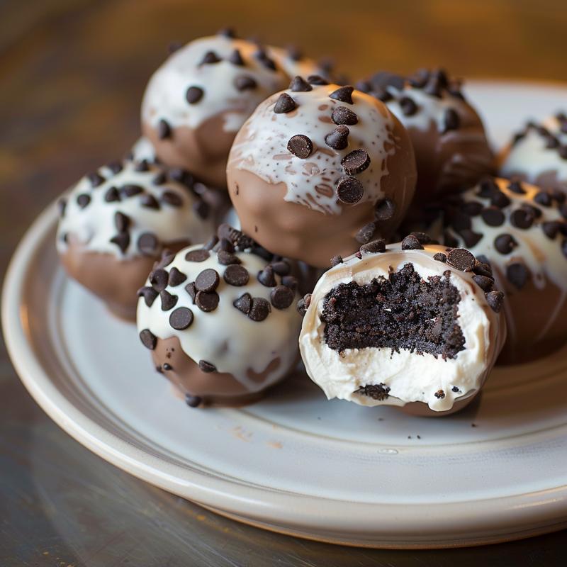 Close-up of Oreo football truffles on a light grey plate.