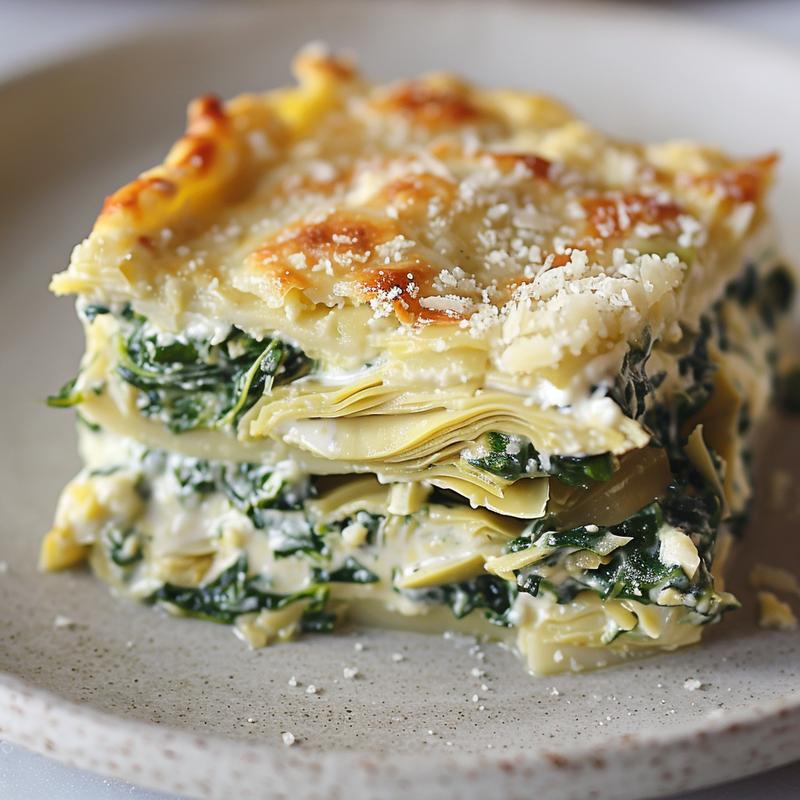 Close-up of spinach artichoke dip on a light grey plate.
